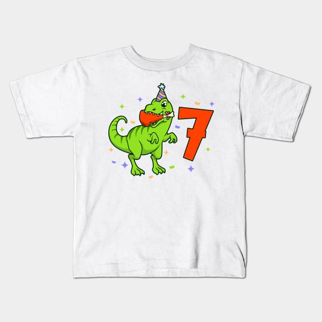 I am 7 with TREX - boy birthday 7 years old Kids T-Shirt by Modern Medieval Design